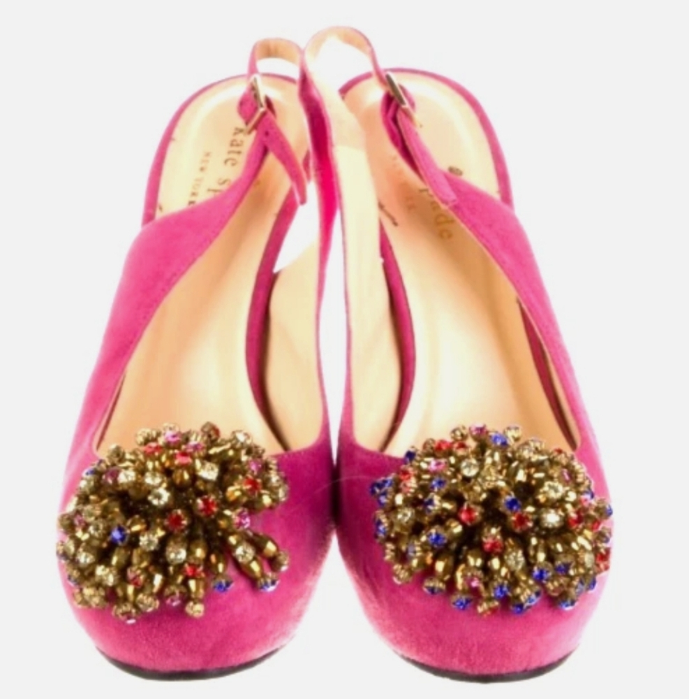 Kate Spade CRYSTAL LENORA Fuchsia Suede Stunning Stiletto ITALY 9.5M~with Box